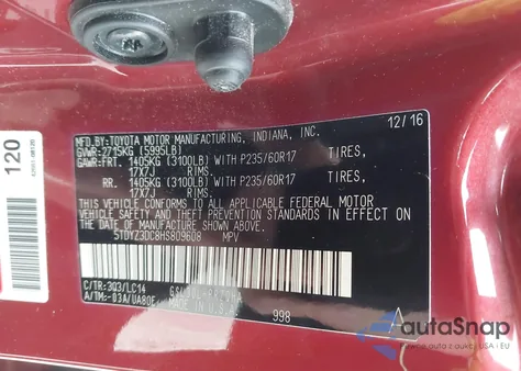 2017 Toyota Sienna Xle 8 Passenger из США, поврежденный, VIN 5TDYZ3DC8HS809608